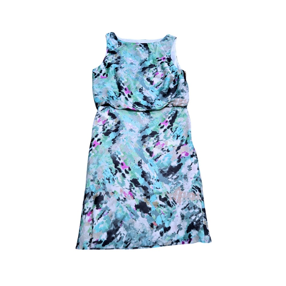 Ann Taylor Abstract Watercolor Print Sleeveless Blouson Shift Dress Size 10